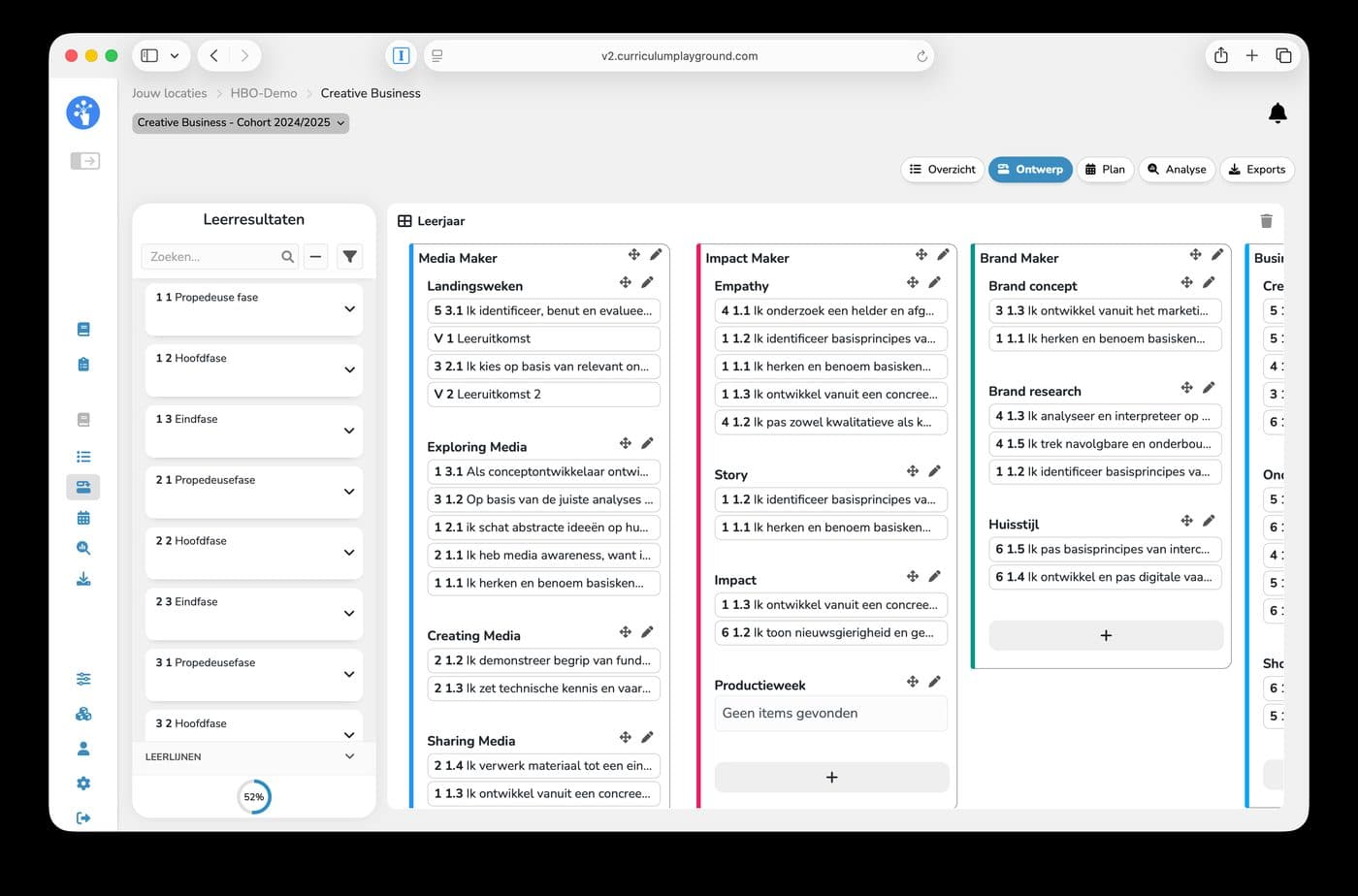 Curriculumoverzicht in Curriculum Playground